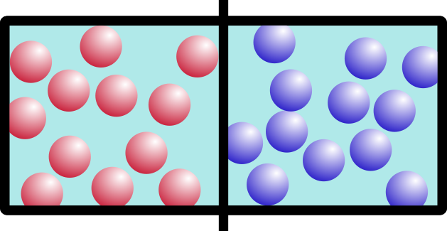 The original box: barrier in place, red balls floating on the left, blue on the right. A light turquoise background now fills the box.